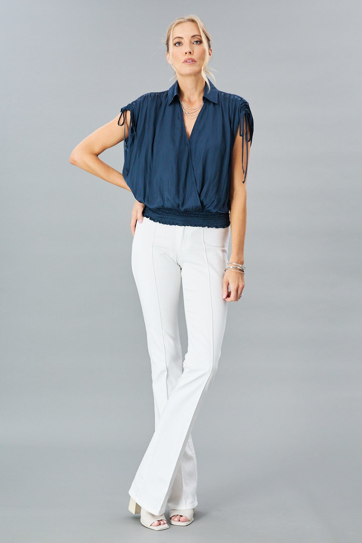 Gathered Shoulder Wrap Top