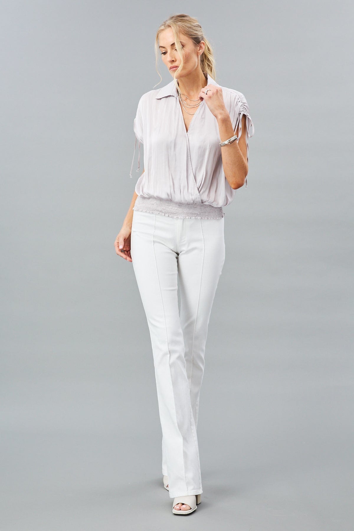 Gathered Shoulder Wrap Top