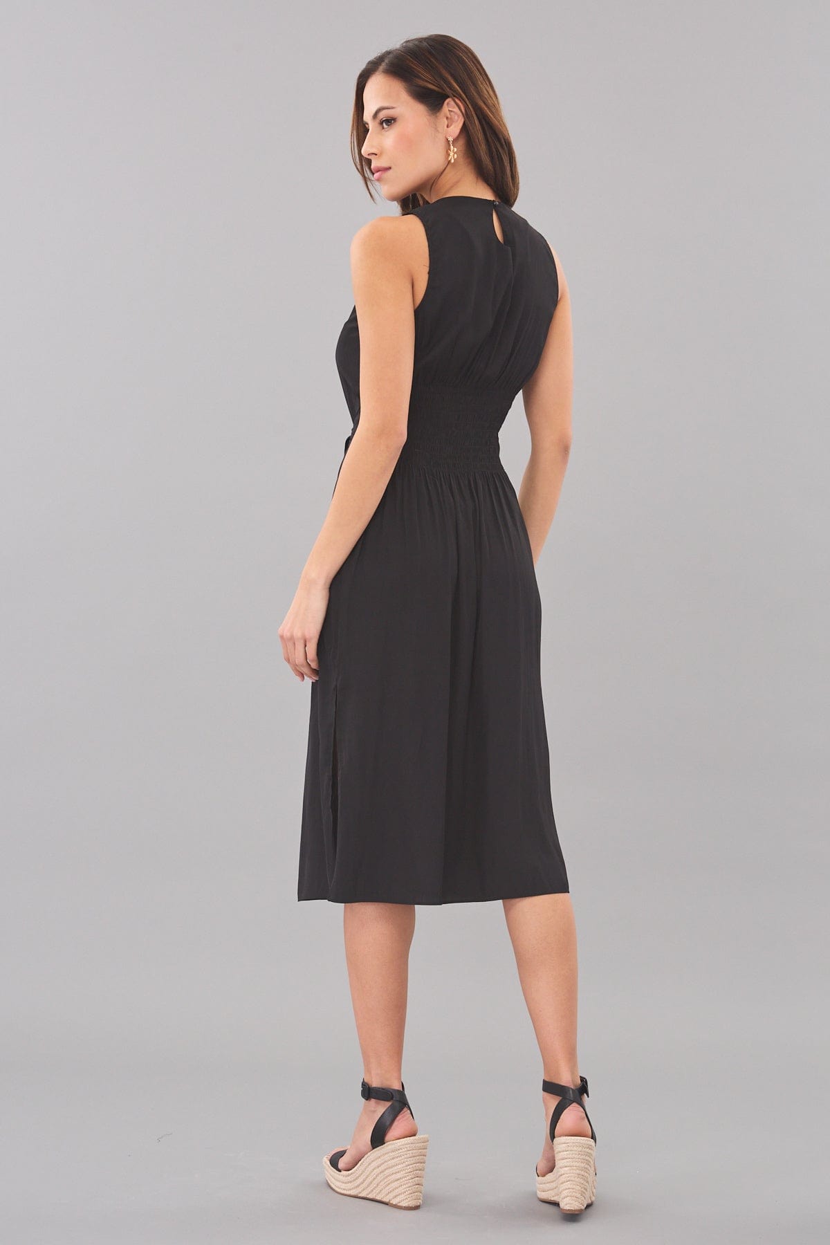 Belted D-Satin Midi Dress