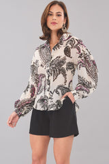 Printed Voile Balloon Sleeve Shirt