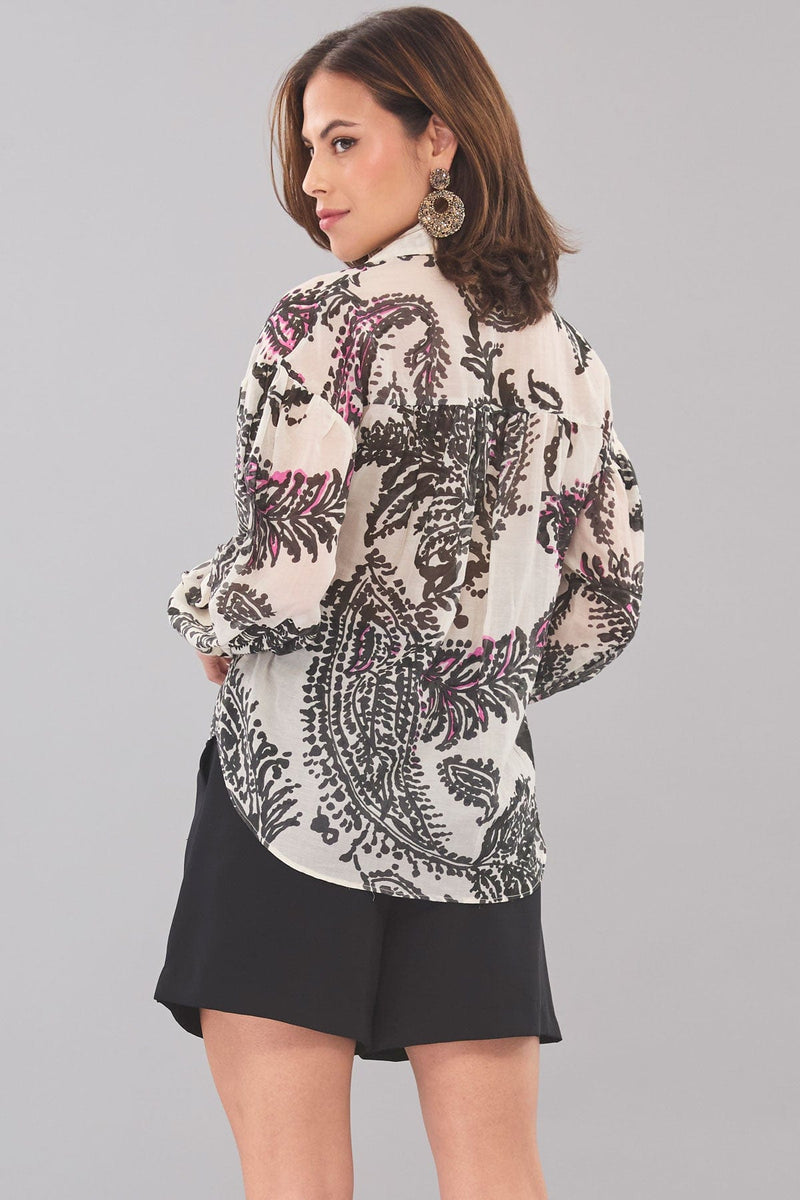 Printed Voile Balloon Sleeve Shirt