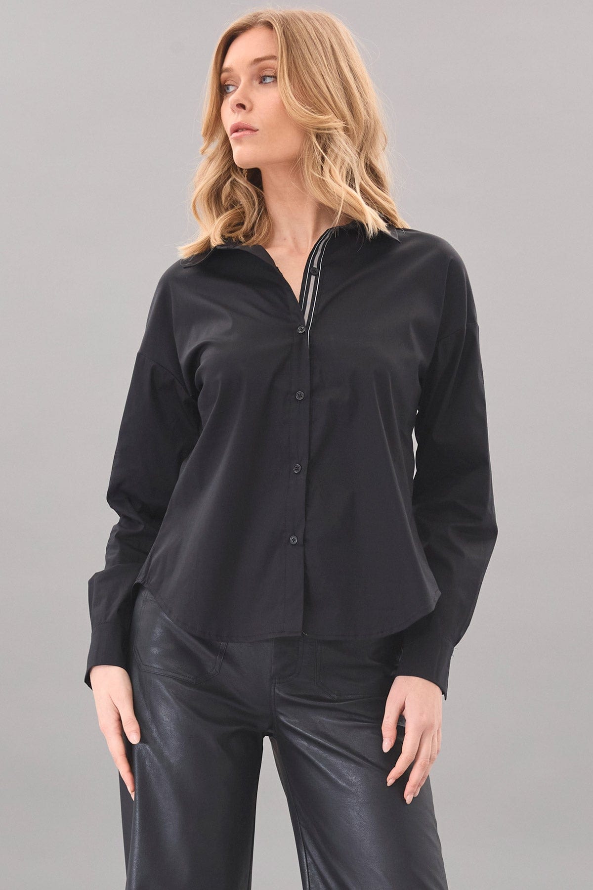 Stretch Poplin Ribbon Shirt
