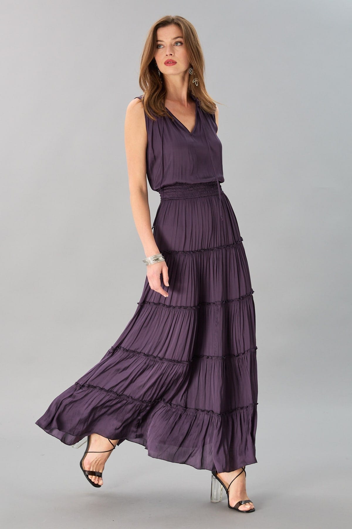 Smocked Neck Tiered Maxi