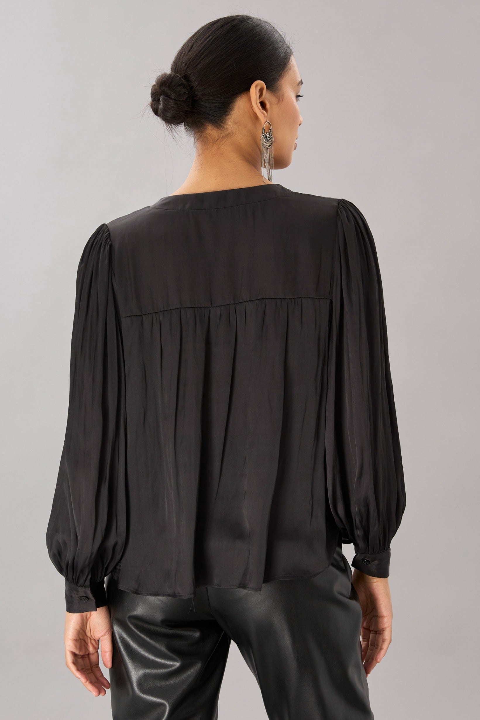 Vintage Satin Long Sleeve V-Neck Top