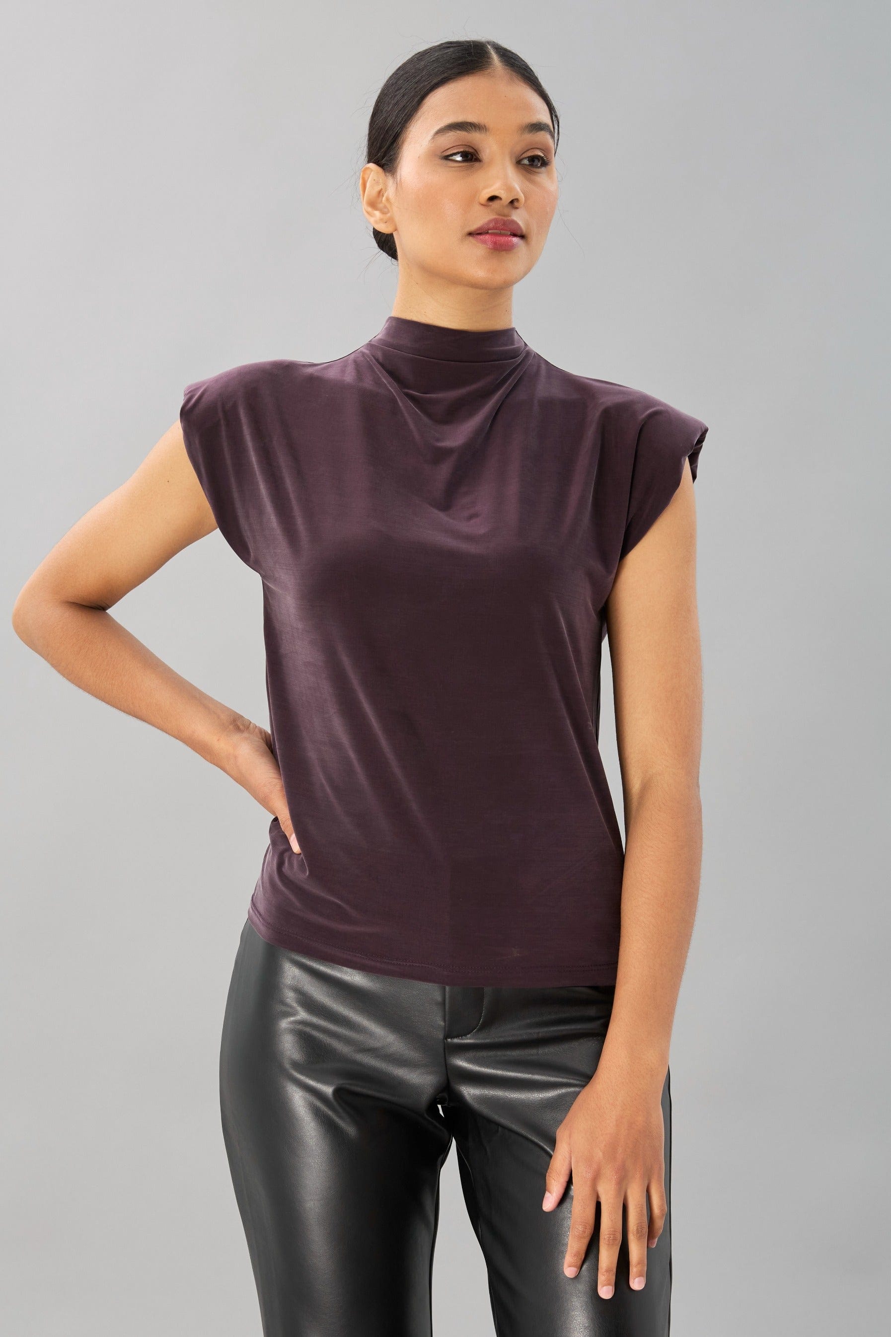 Cupro Jersey Sleveless Mock Neck Top