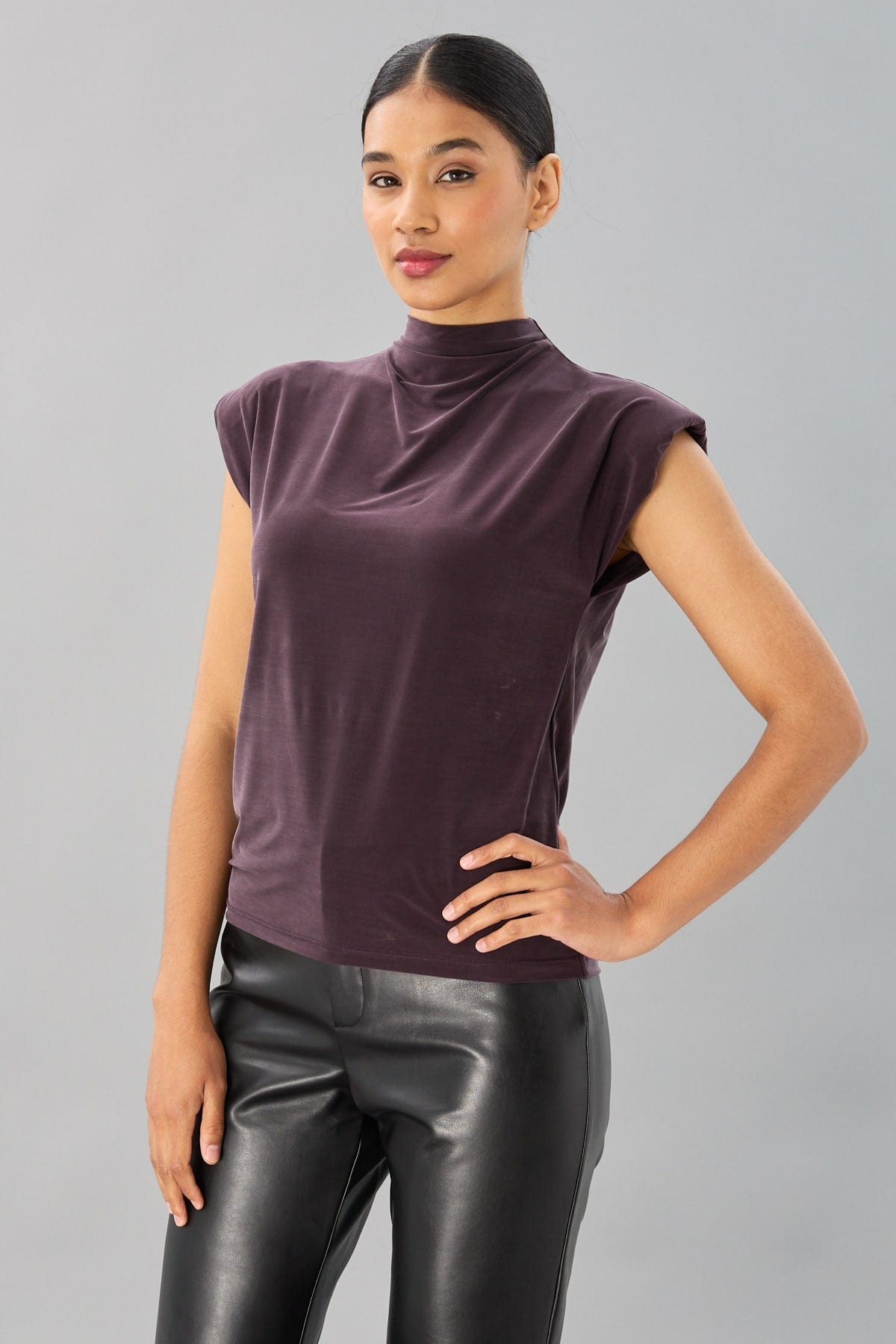 Cupro Jersey Sleveless Mock Neck Top