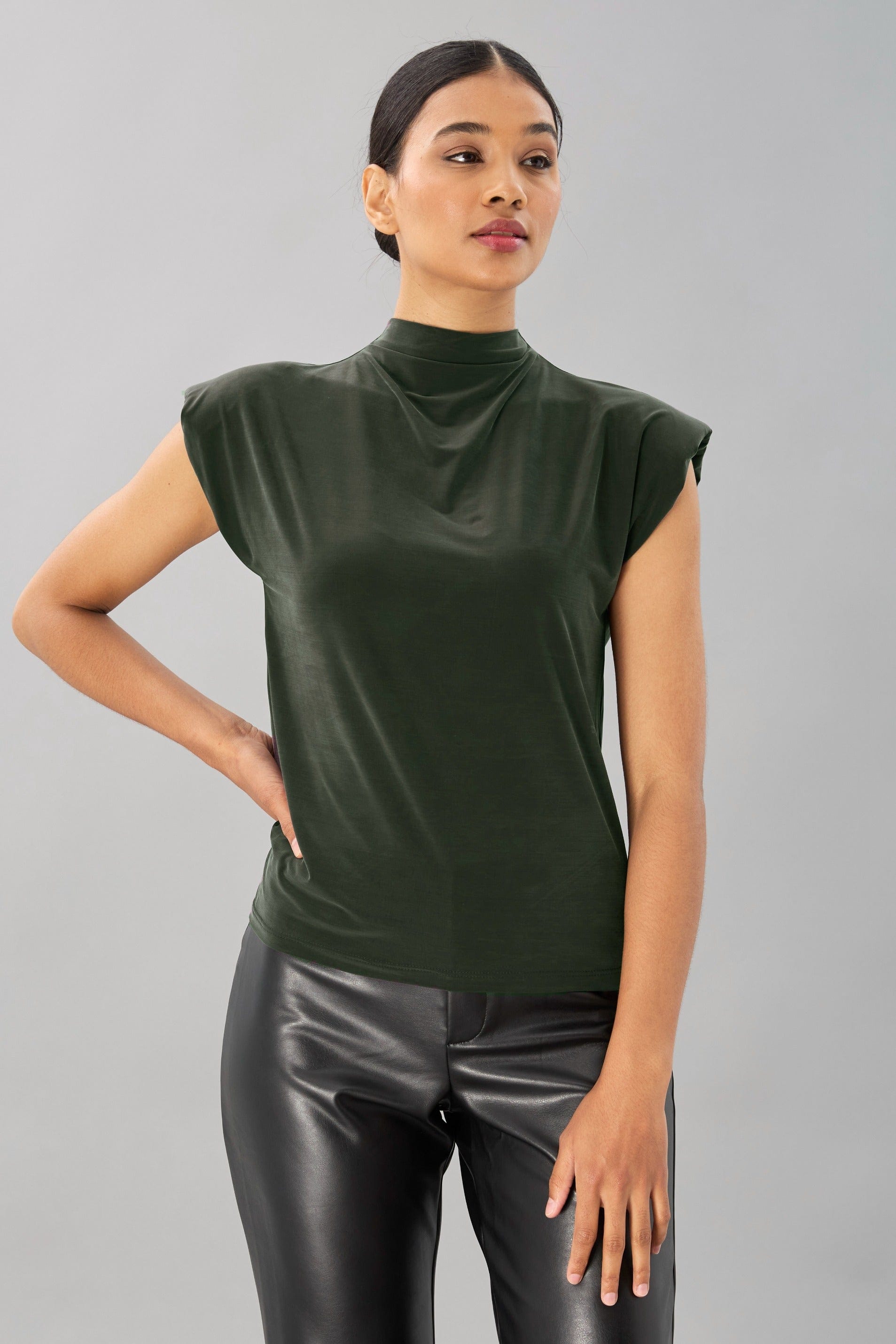 Cupro Jersey Sleveless Mock Neck Top