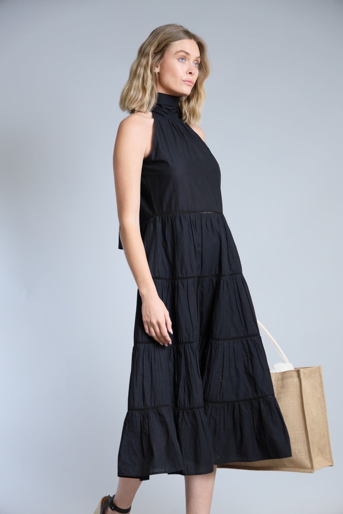 l'ide carrie halter drop-waist tiered maxi dress L'IDE Carrie Halter Drop-Waist Tiered Maxi Dress