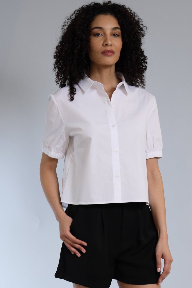 Stretch Poplin Cropped Button Down Shirt
