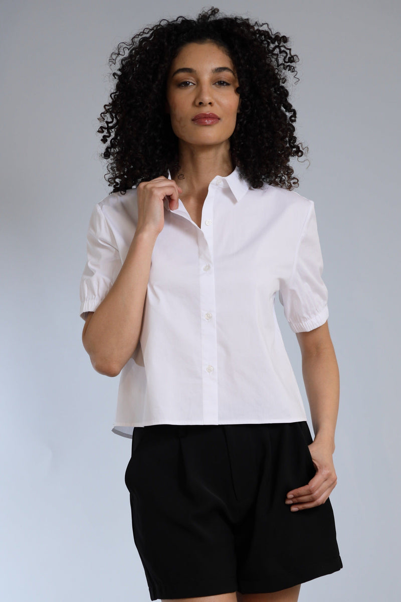 Stretch Poplin Cropped Button Down Shirt