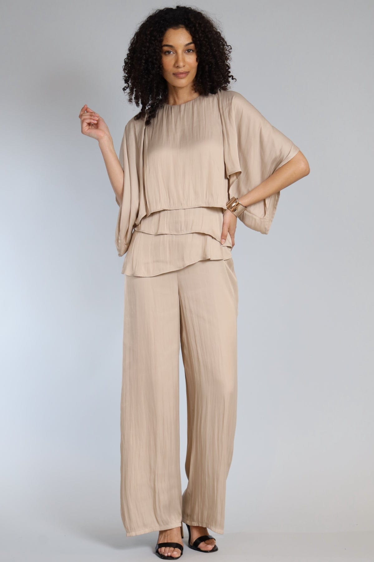 Vintage Satin Tiered Ruffle Jumpsuit