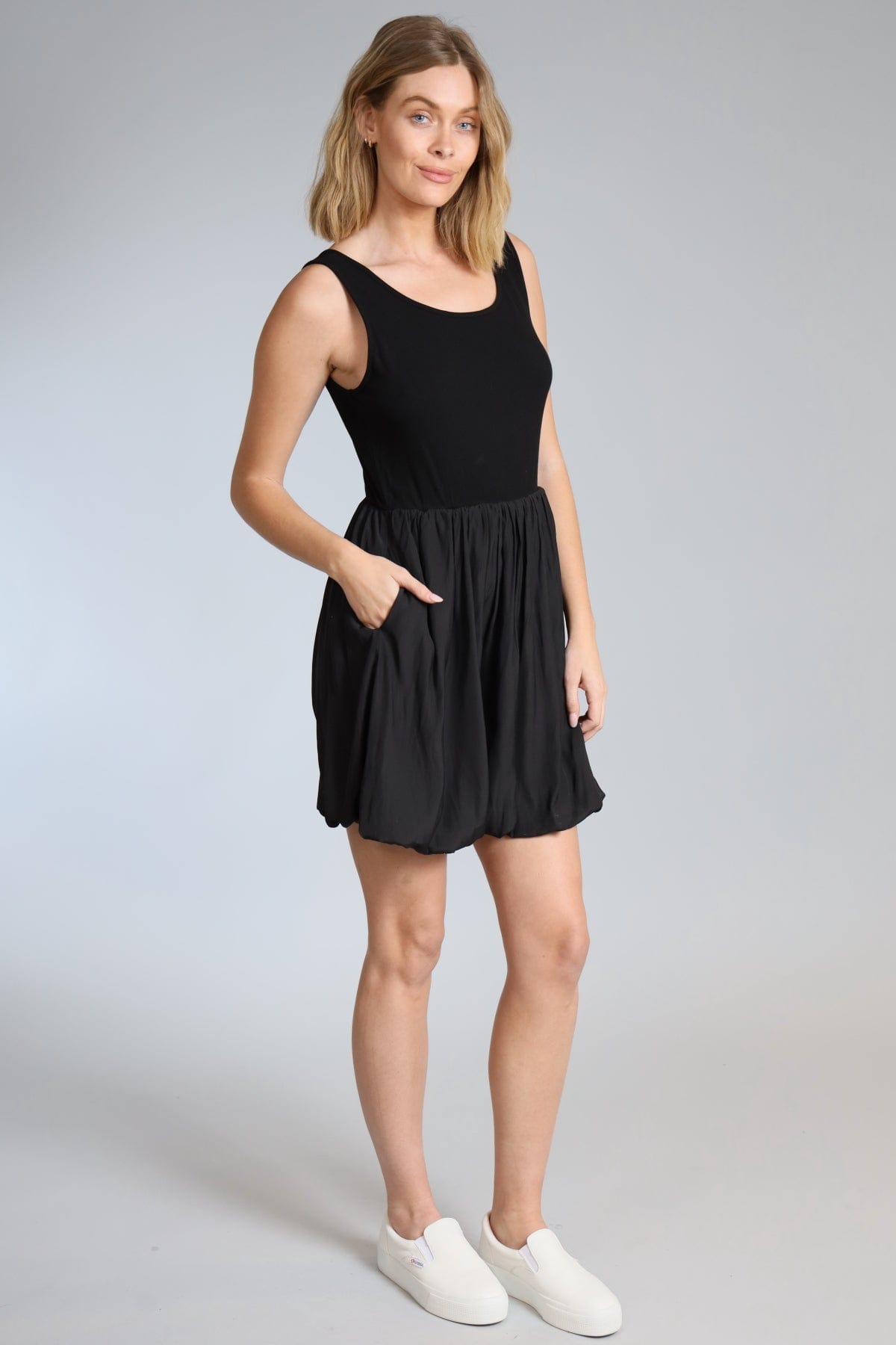 Mixed Media Balloon Tank Dress