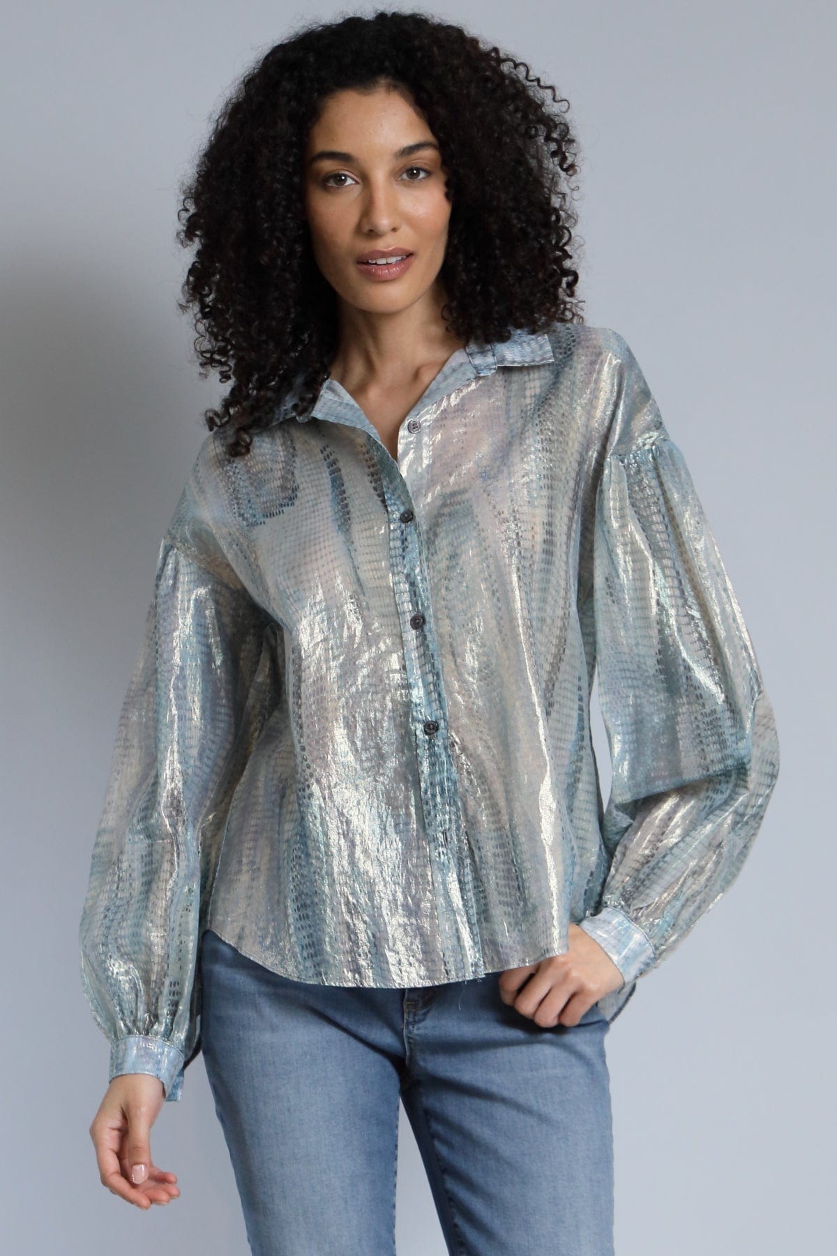Foil Printed Snake Puff Sleeve Shirt