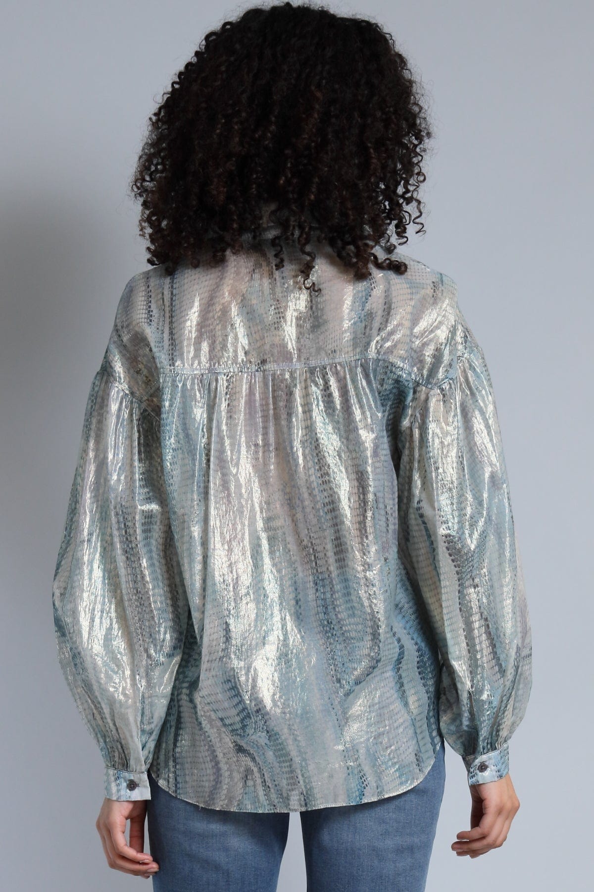 Foil Printed Snake Puff Sleeve Shirt