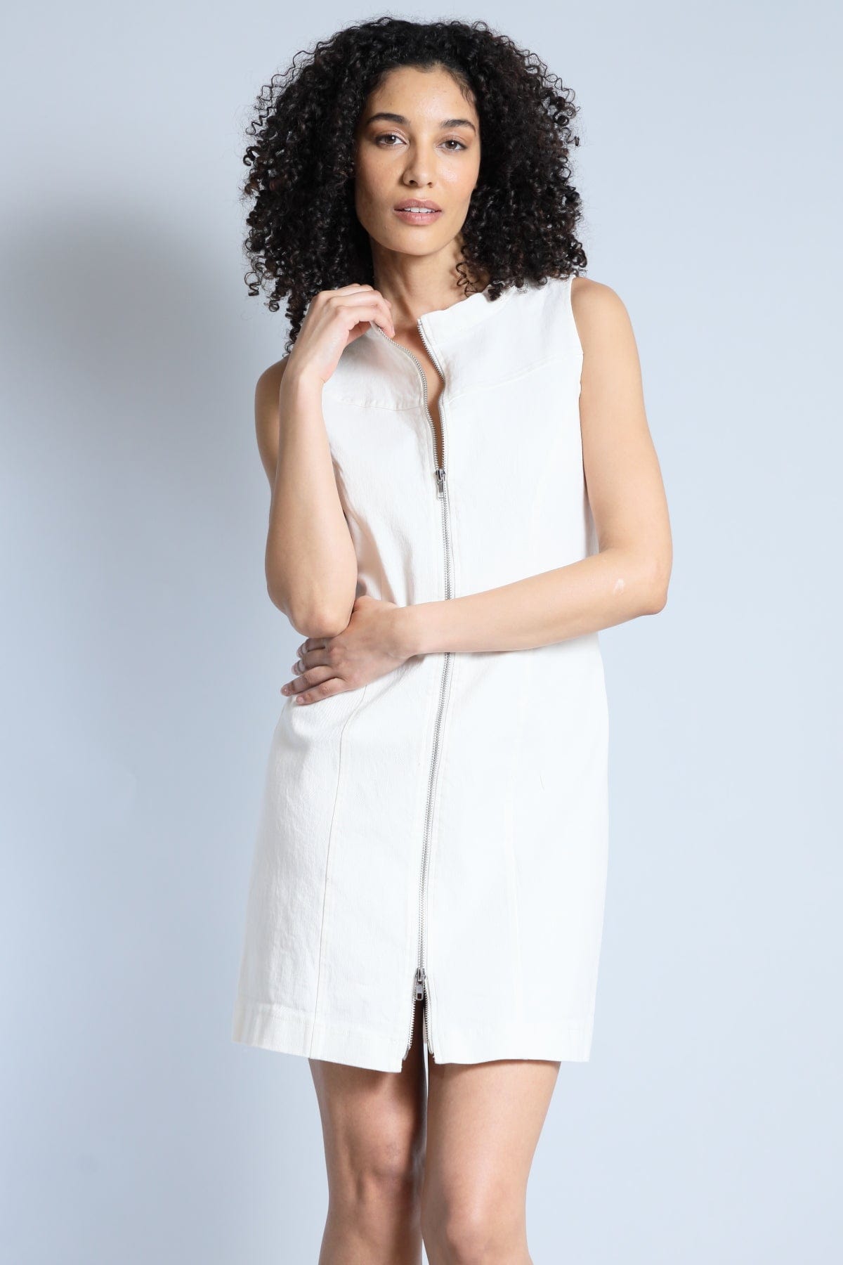 White Denim Zipper Dress