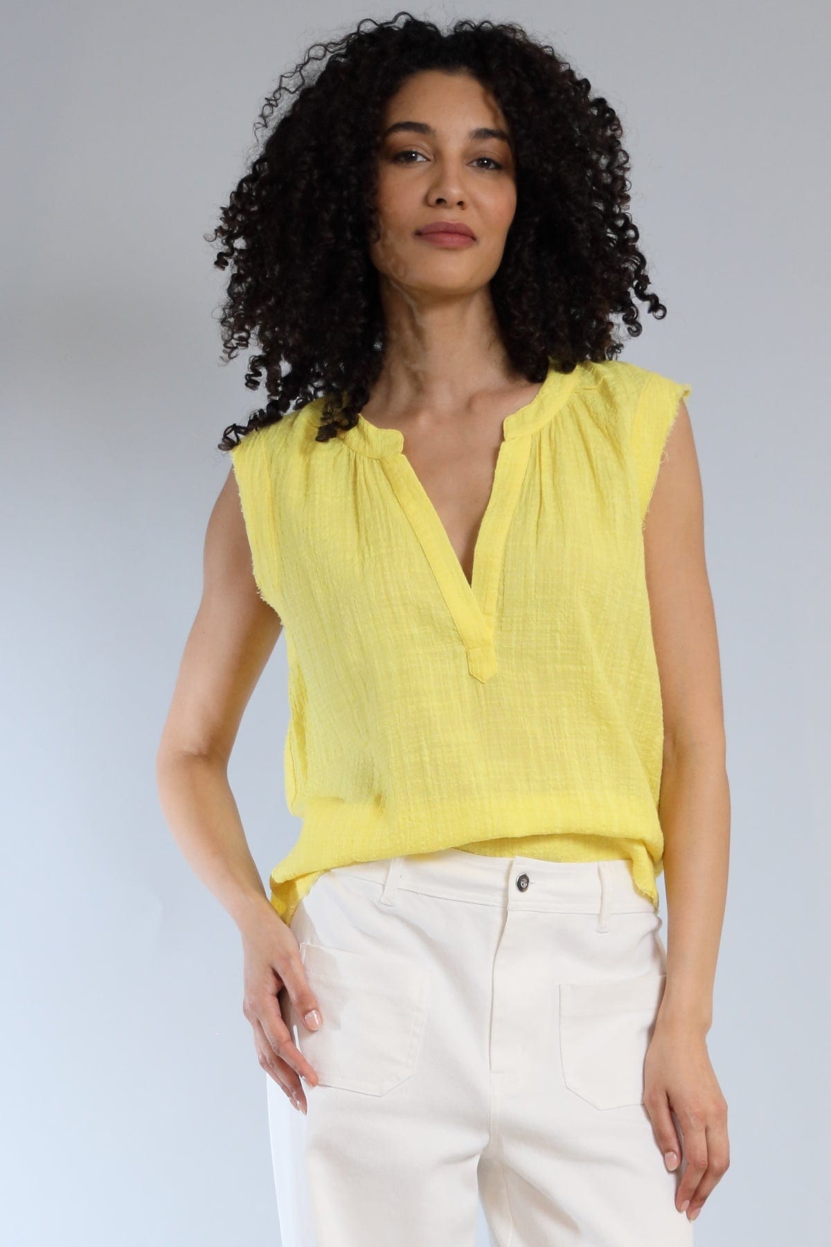 Crinkle Cotton Sleeveless Henley