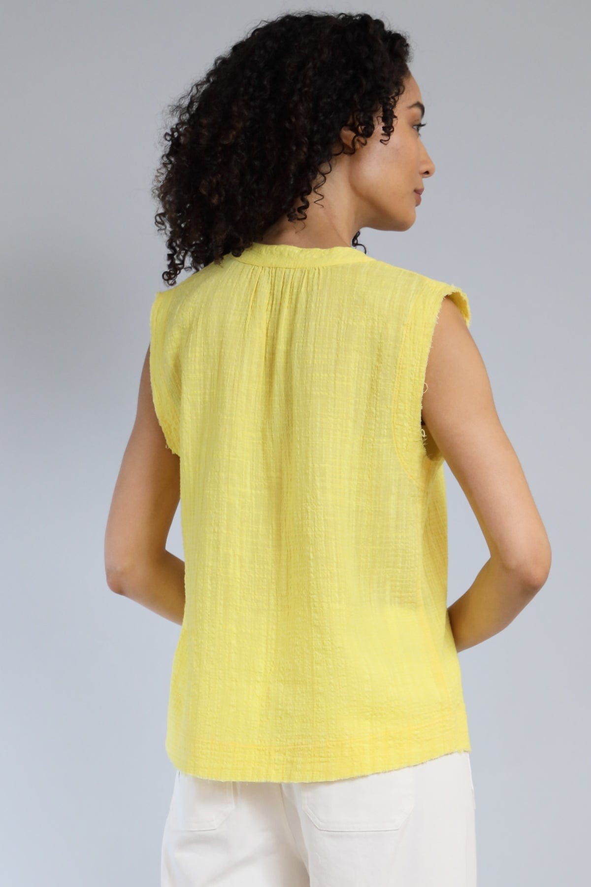 Crinkle Cotton Sleeveless Henley