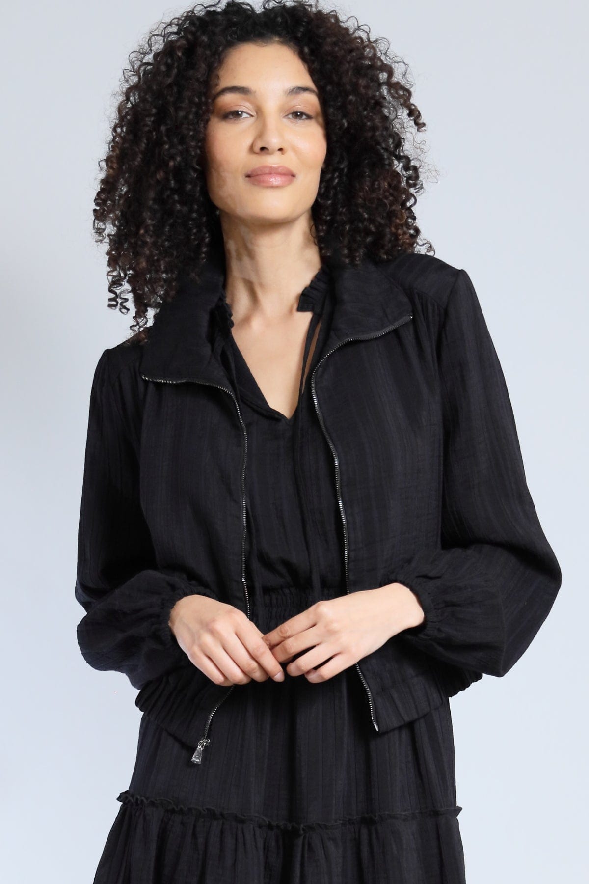 Shadow Stripe Zip Front Bomber