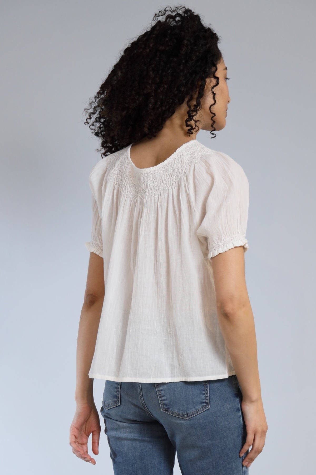 Neck Embroidered Crinkle Cotton Top
