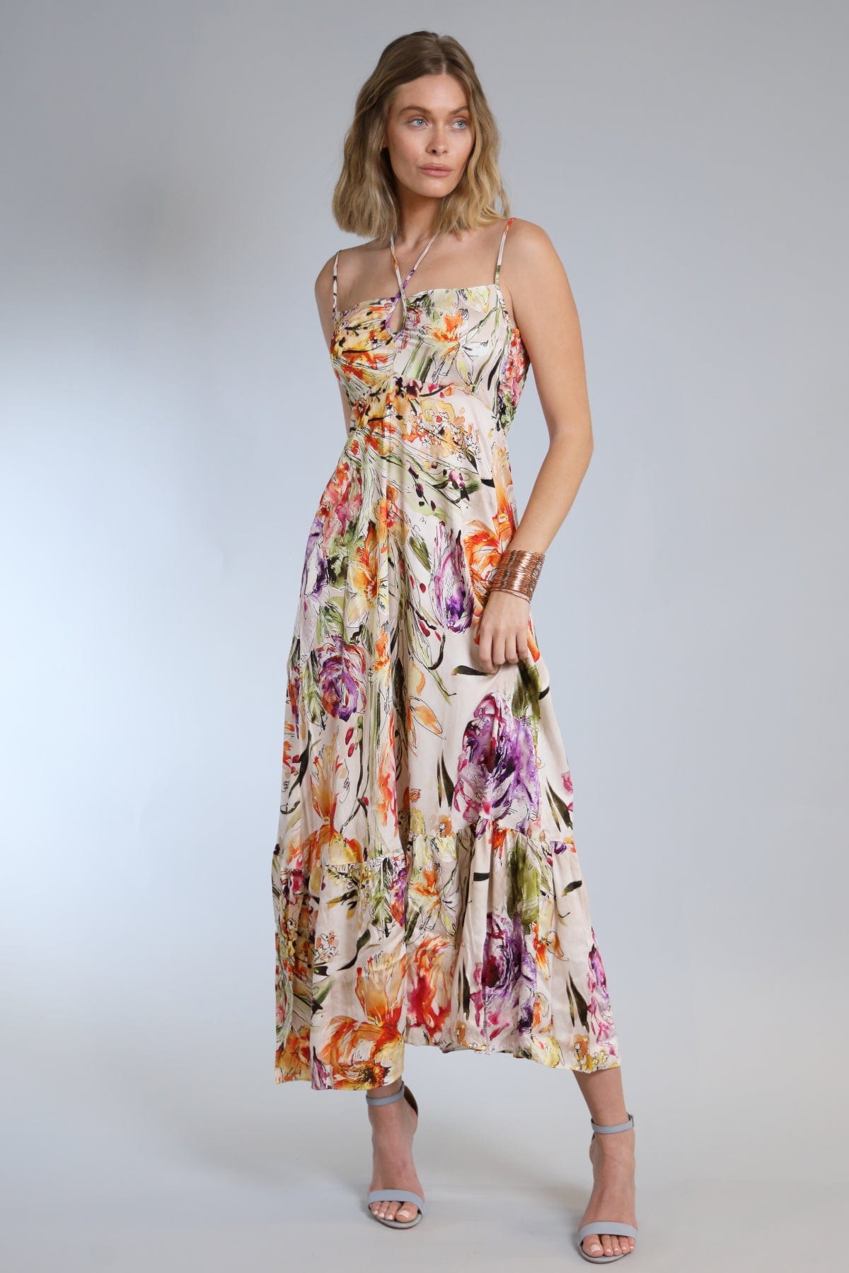Floral Sketch Keyhole Maxi Dress