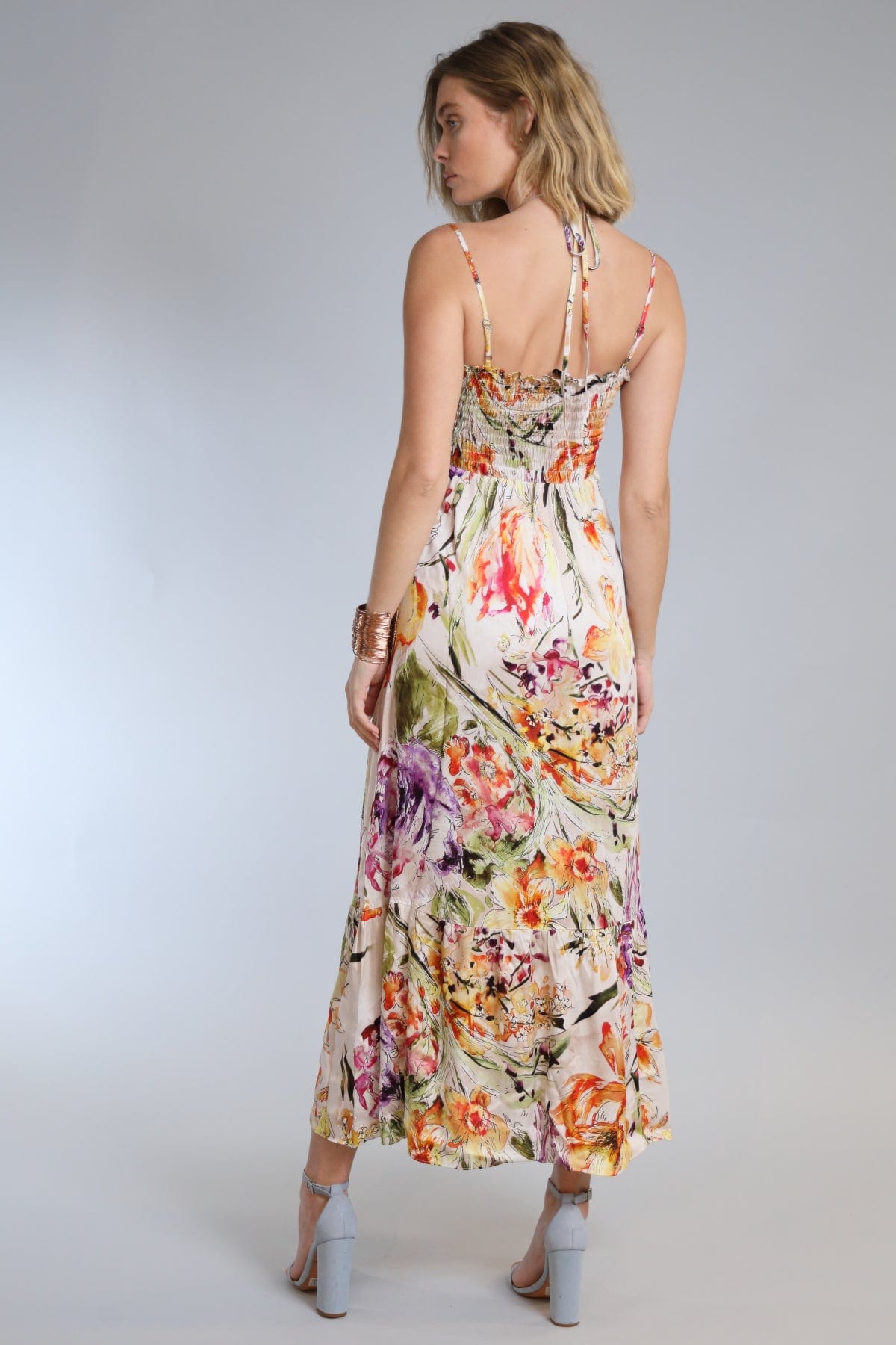Floral Sketch Keyhole Maxi Dress