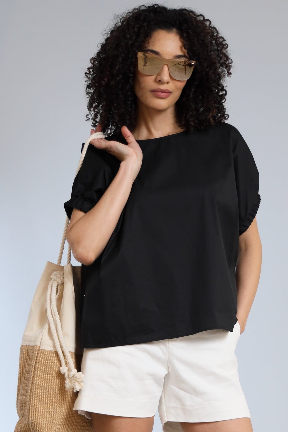 Stretch Poplin Boxy T-Shirt