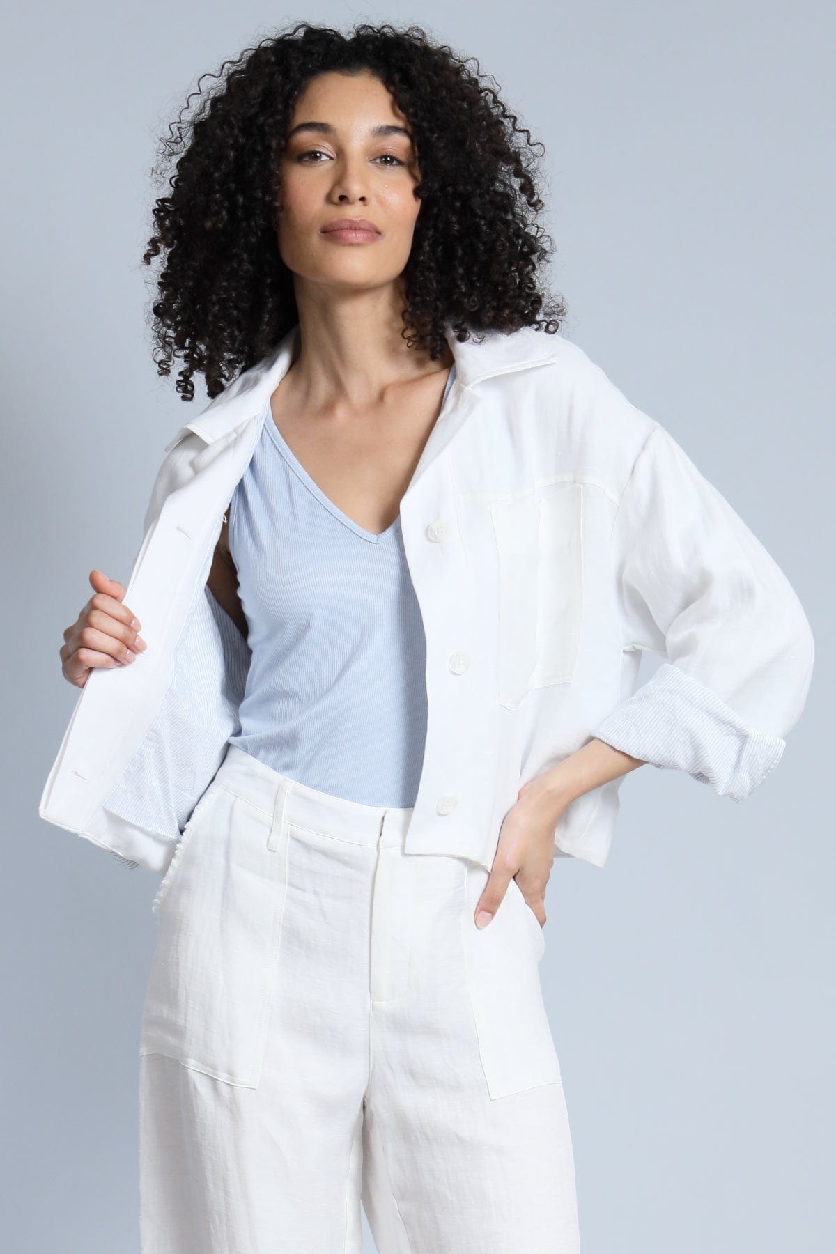 Short Linen Jacket With Stripe Lining