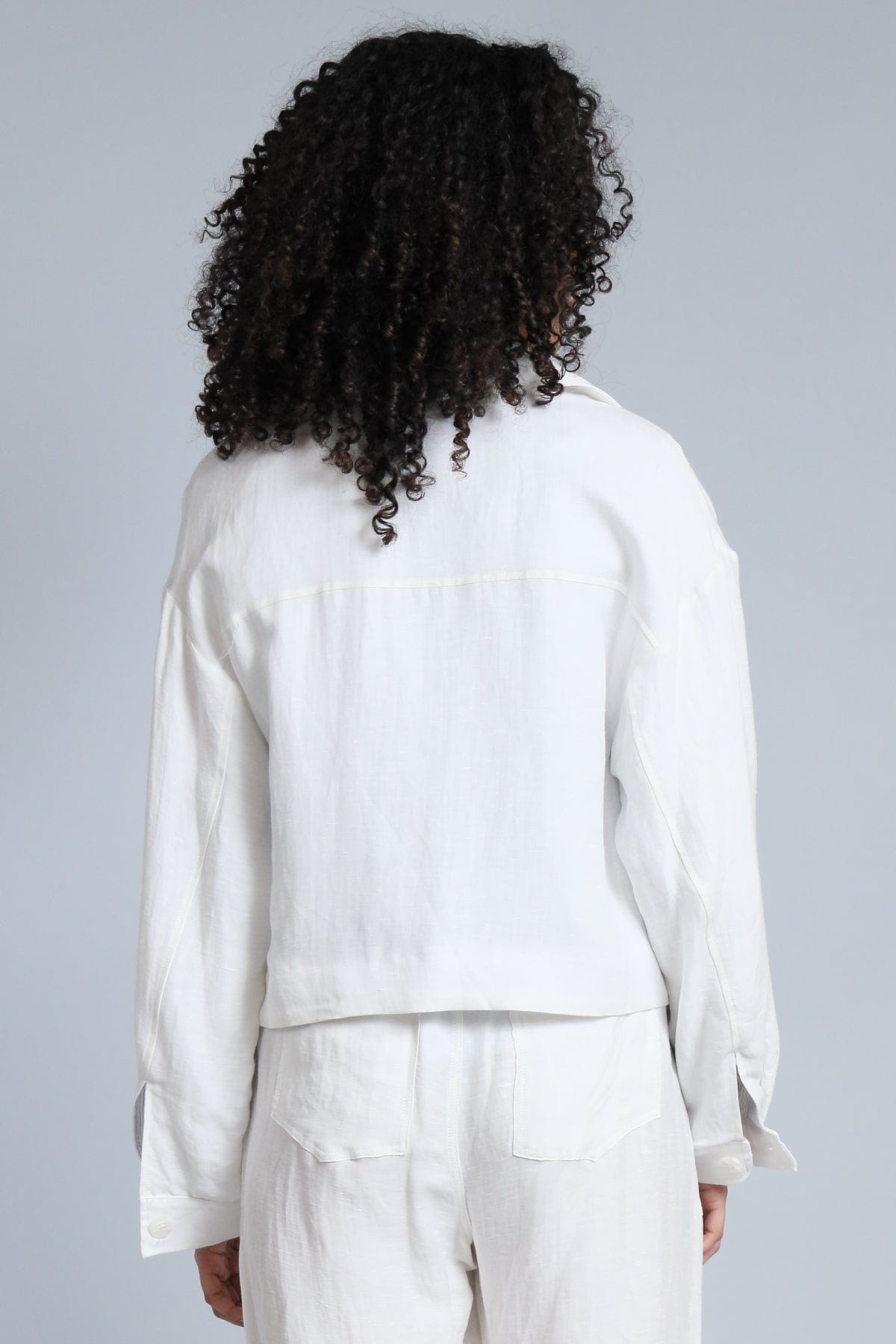 Short Linen Jacket With Stripe Lining