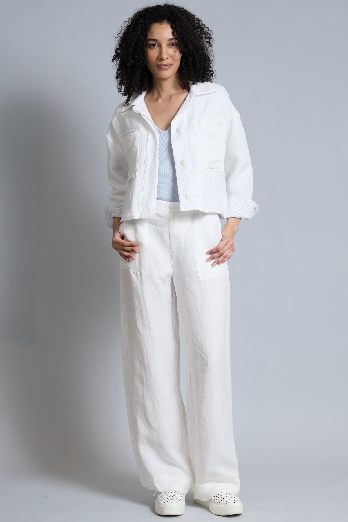 Short Linen Jacket With Stripe Lining