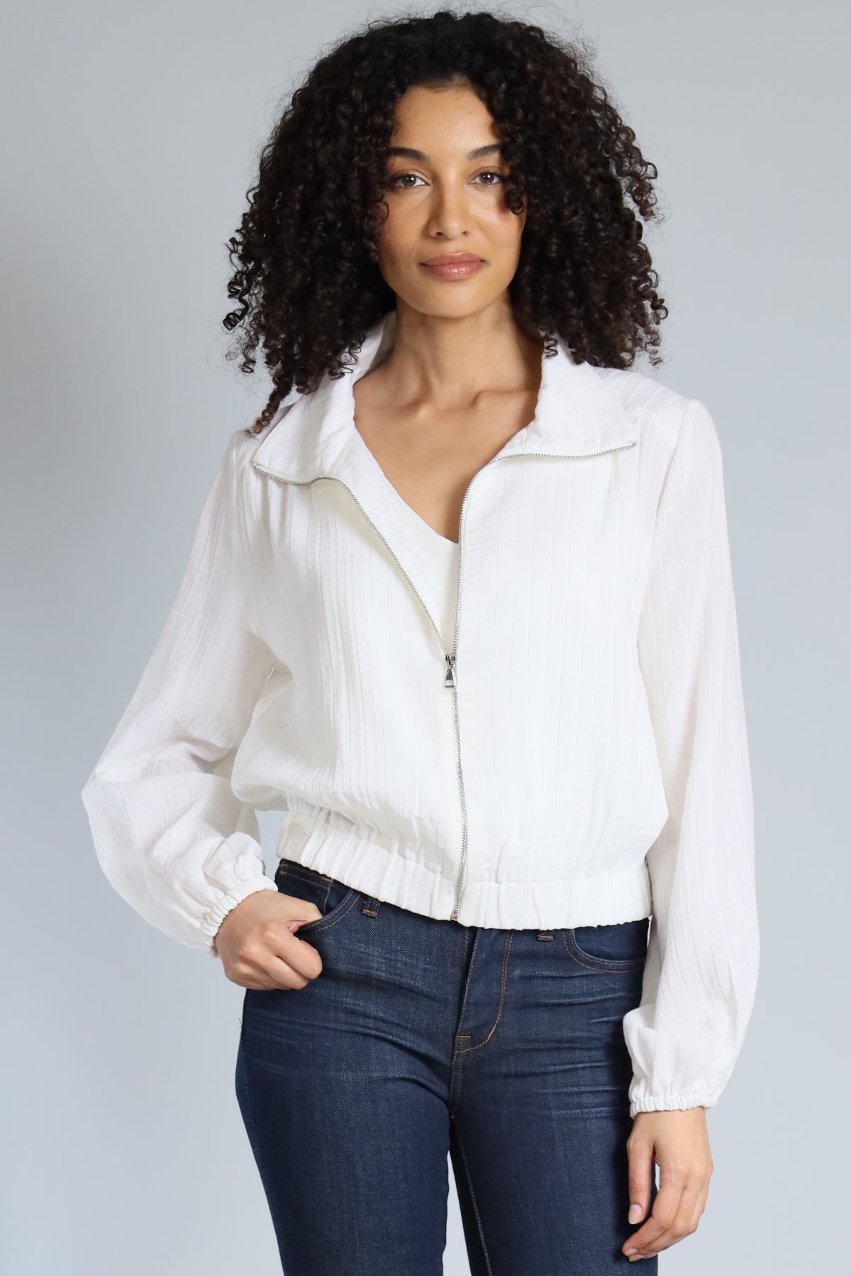 Shadow Stripe Zip Front Bomber