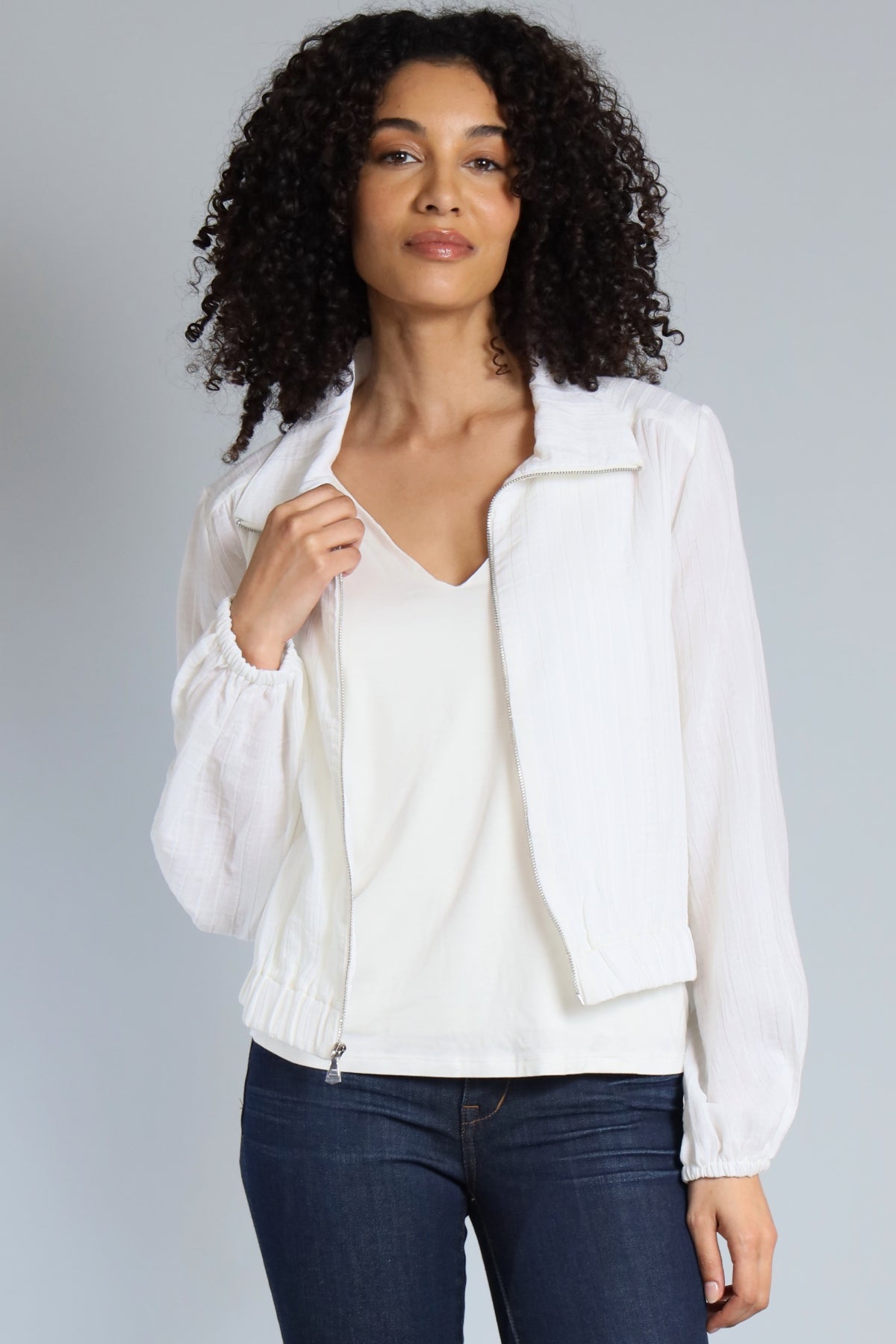 Shadow Stripe Zip Front Bomber