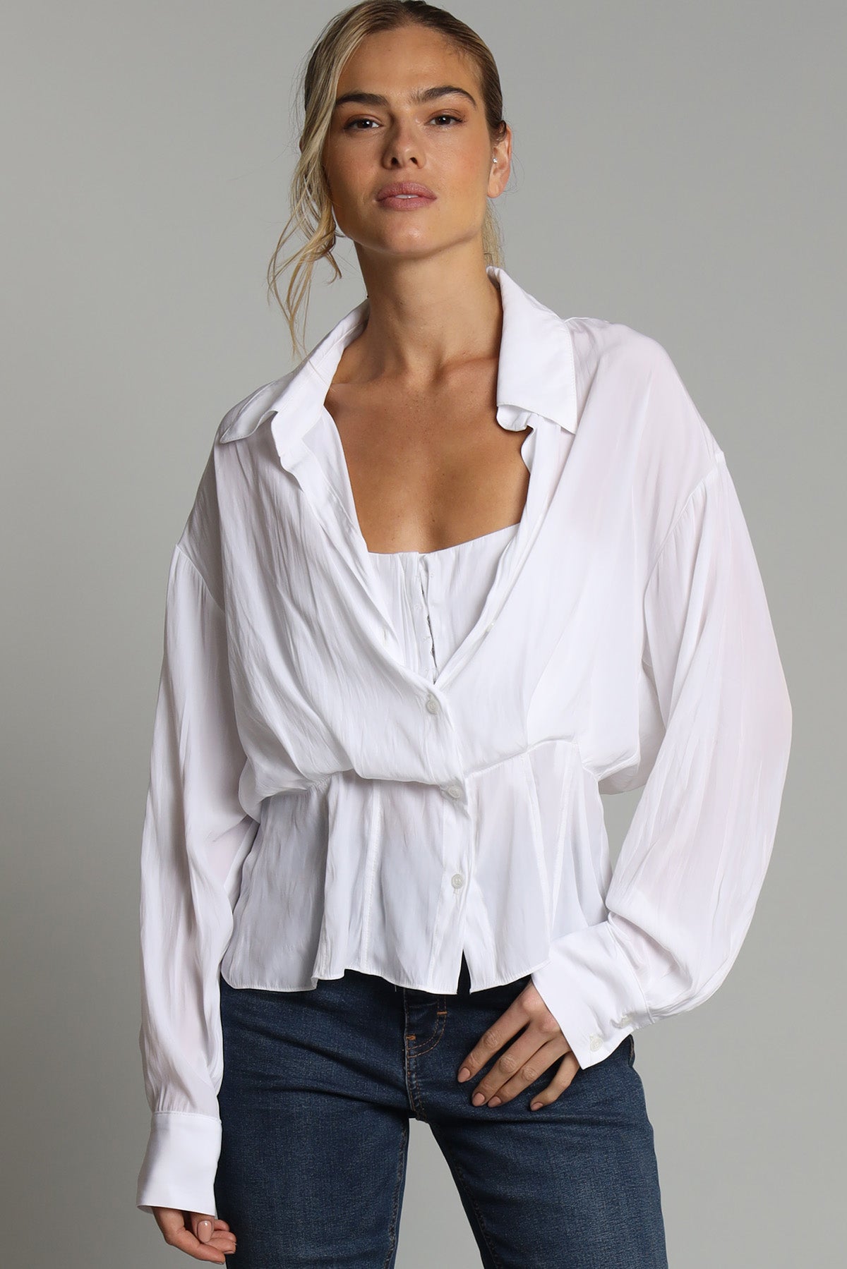 corset dress shirt boohoo Women's Plus Corset Detail Shirt Dress in Black