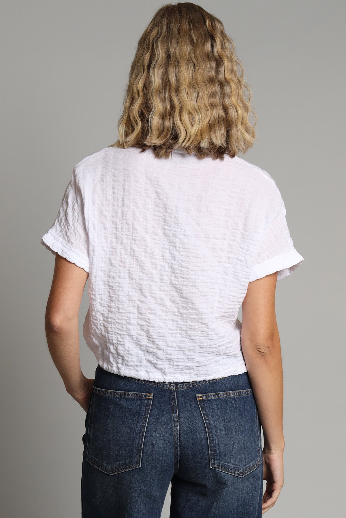 Cotton Pucker Drawstring Shirt