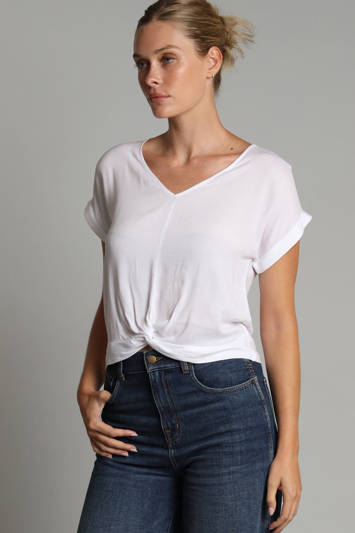 Twist Front Yummy Crepe T-Shirt