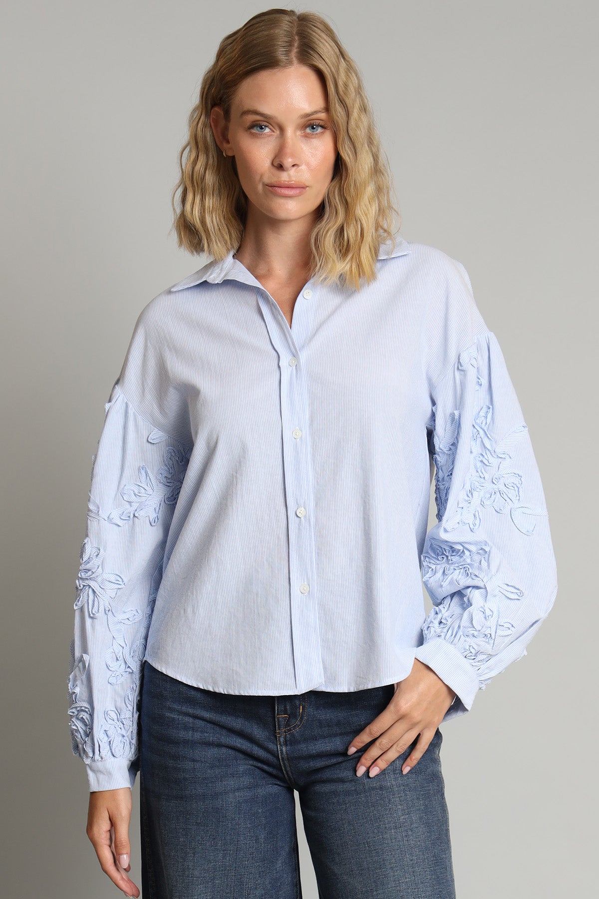 Embroidered Sleeve Stripe Shirt