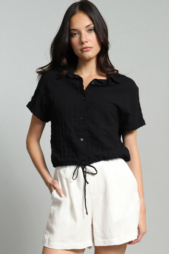 Cotton Pucker Drawstring Shirt
