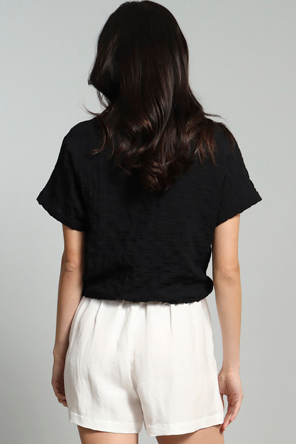 Cotton Pucker Drawstring Shirt