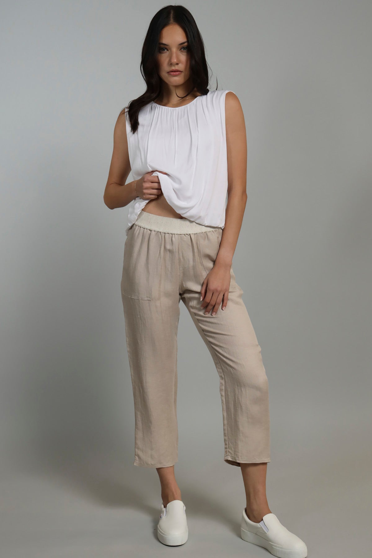 Linen / Supro Pull On Cropped Pant