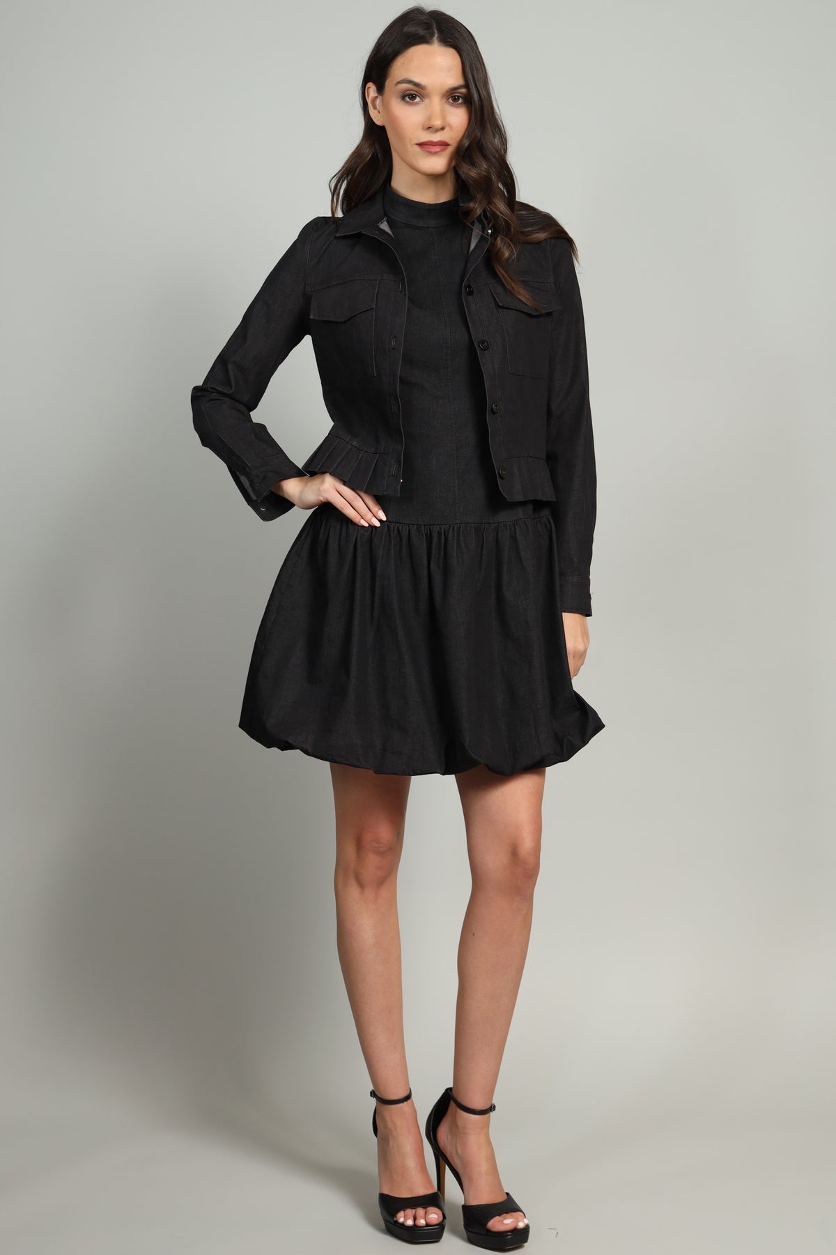 Bubble Hem Denim Dress
