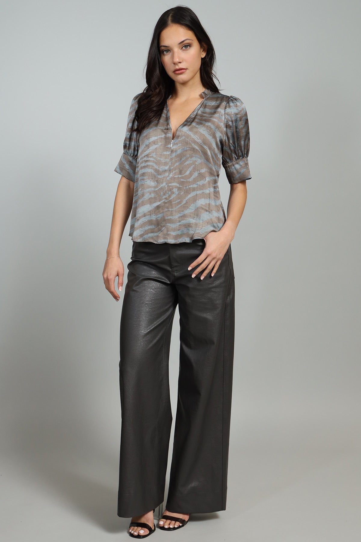 Emma Blue Zebra Zip Front Top