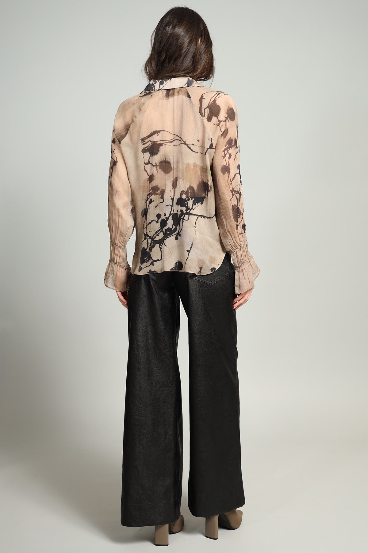 Sandy Ink Drawing Pintuck Chiffon Top