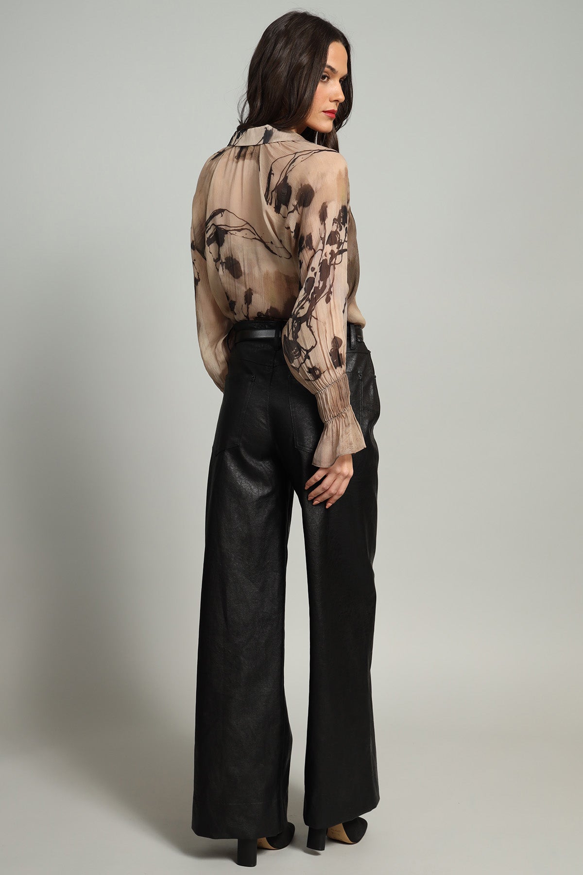 Sandy Ink Drawing Pintuck Chiffon Top