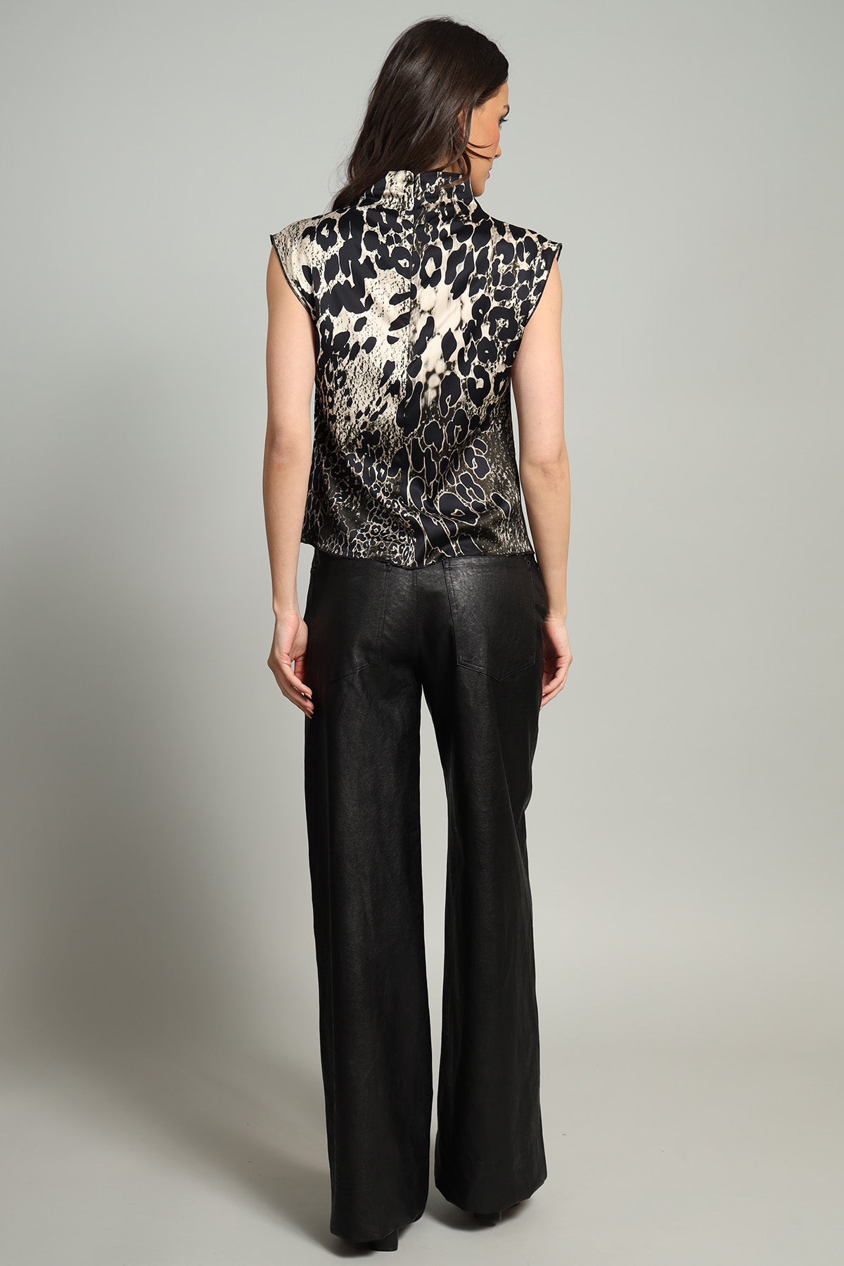 Camille Gradient Leopard Stretch Satin Cowl Neck top