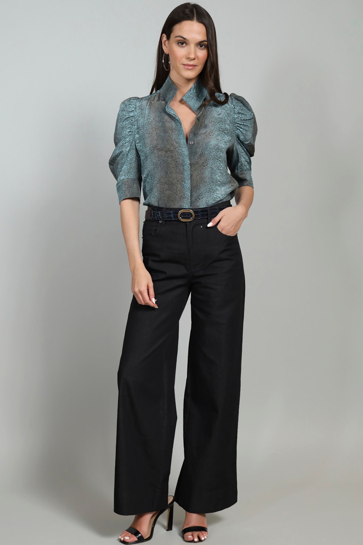 Georgi Python Button Front Blouse