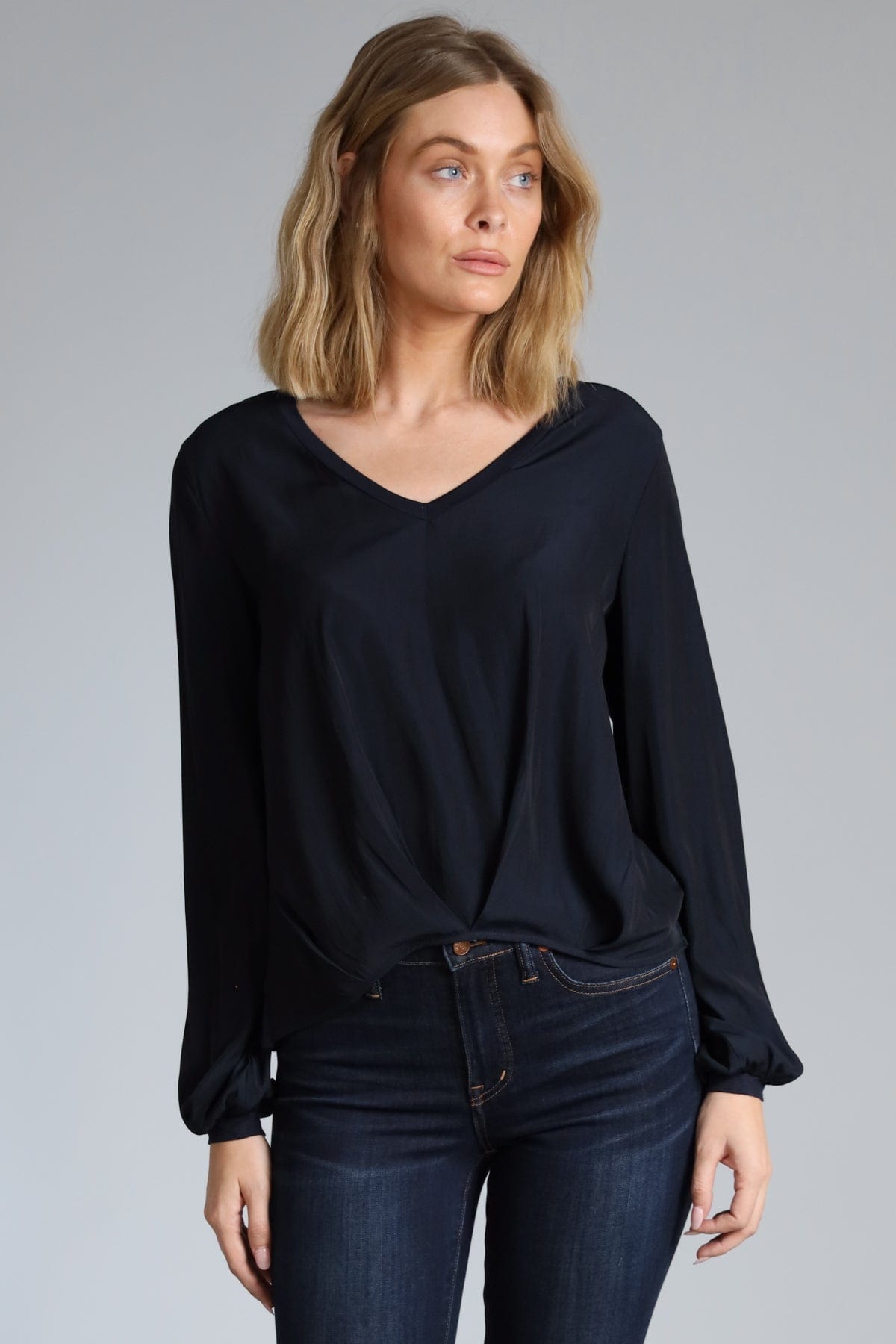Distressed Satin V-Neck Top