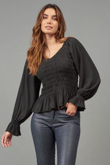 Smocked V-Neck