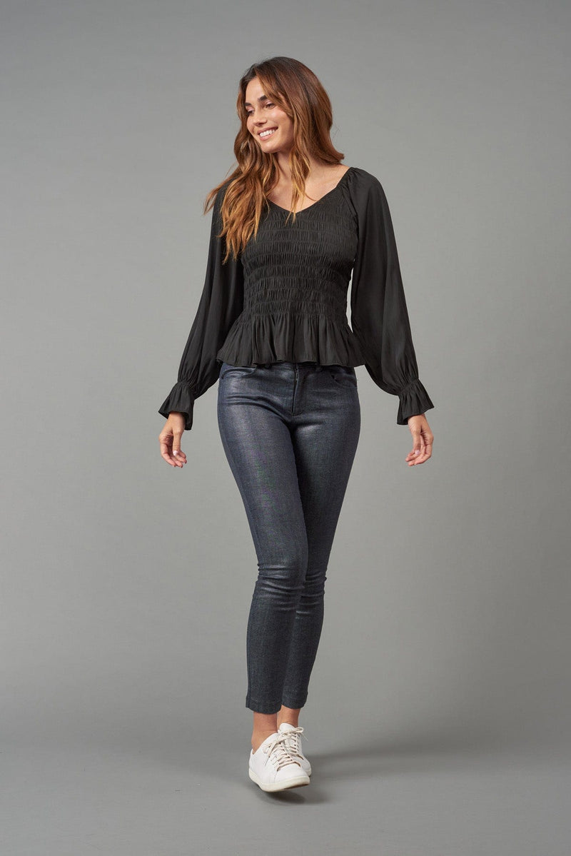 Smocked V-Neck