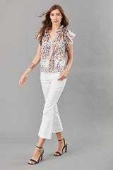 Printed Ruffle Sleeve Top