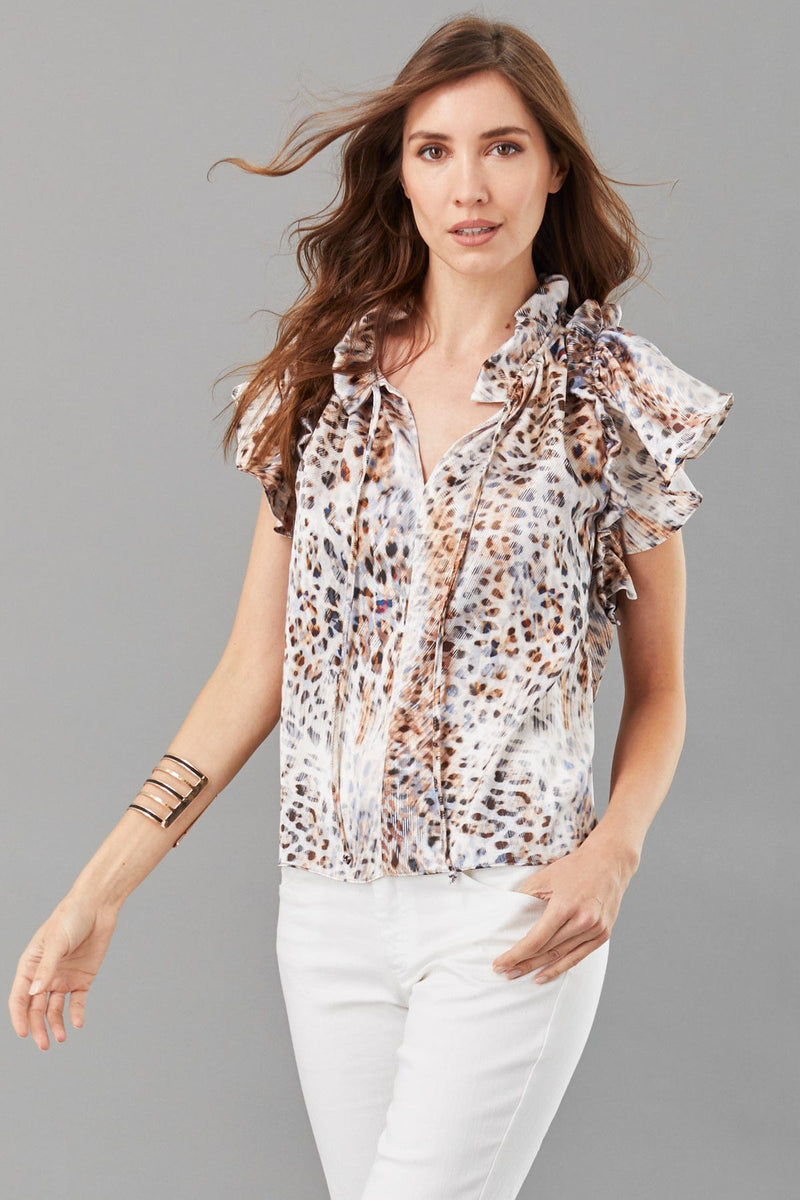 Printed Ruffle Sleeve Top